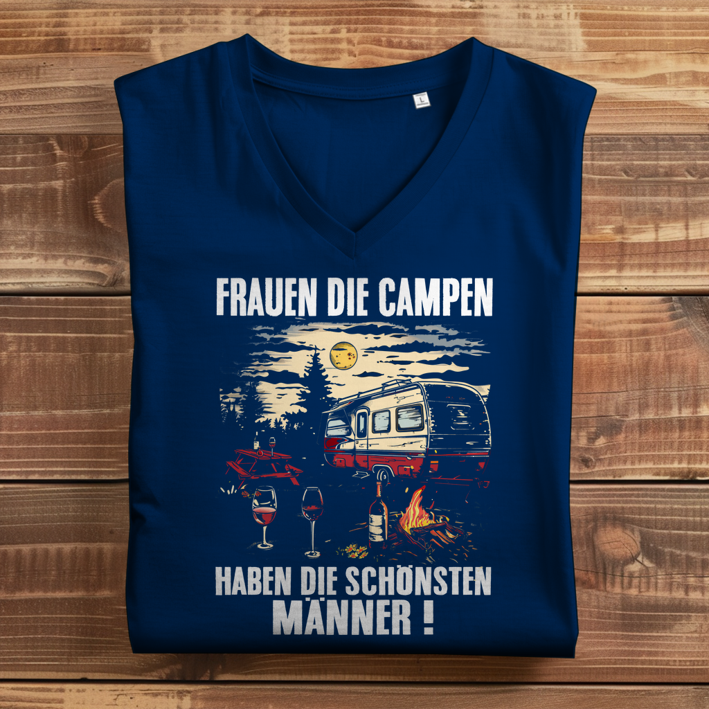 Damen Premium Bio V-Neck T-Shirt "Frauen die Campen, haben die schönsten Männer" Variante 2