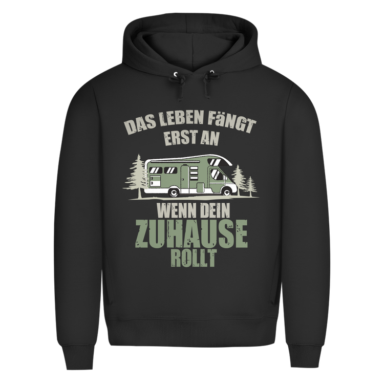 Camper-Hoodie "Das Leben fängt erst an wenn Dein Zuhause rollt" – Vorderansicht