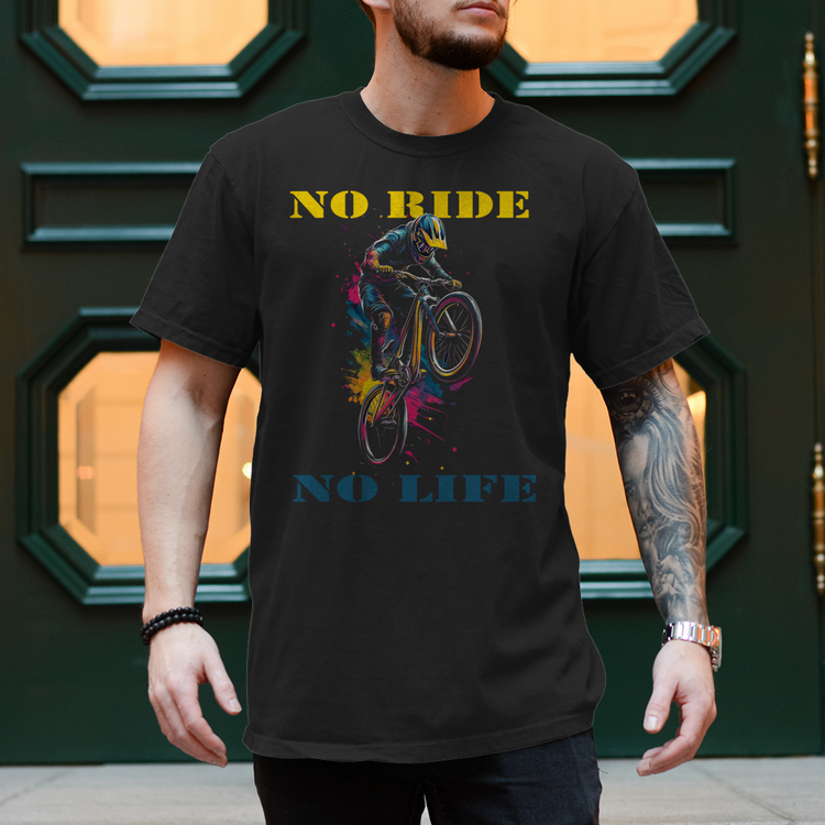Fahrrad-T-Shirt Spruch: NO RIDE NO LIFE – Vorderansicht