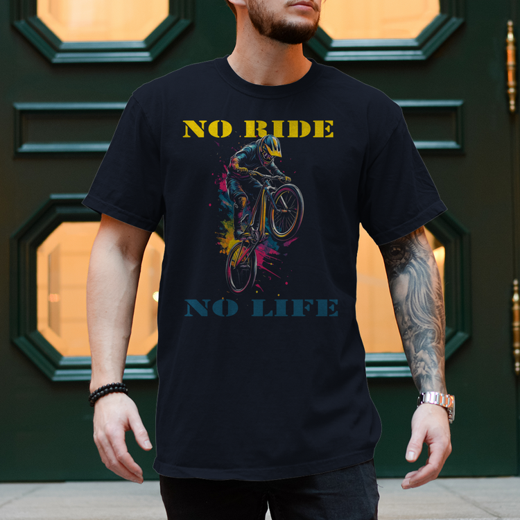 Fahrrad-T-Shirt Spruch: NO RIDE NO LIFE – Vorderansicht