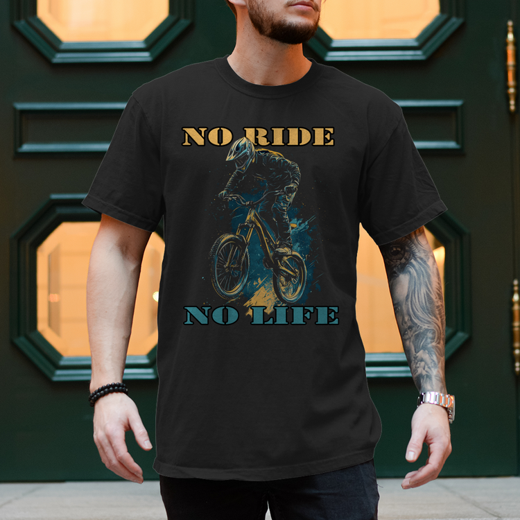 Fahrrad-T-Shirt Spruch: NO RIDE NO LIFE 2 – Vorderansicht