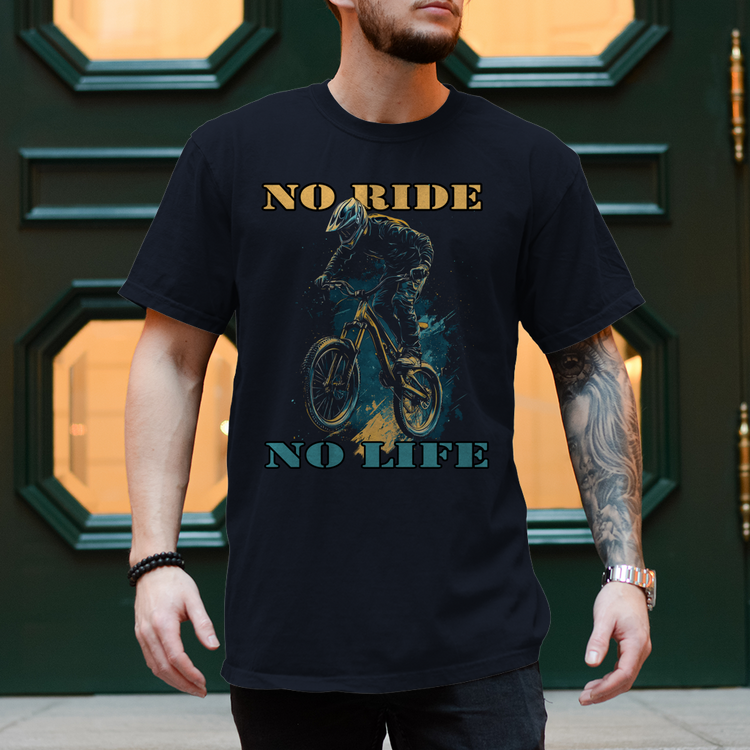 Fahrrad-T-Shirt Spruch: NO RIDE NO LIFE 2 – Vorderansicht