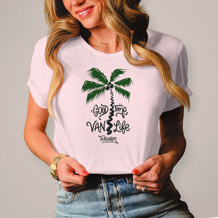 Damen T-Shirt Van: Good Time Vanlife Forever Shirt – Das Leben im Camper ist ein Abenteuer – Vorderansicht