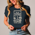 Damen  Van Life Shirt:  Mit Palmen Motiv – Campervan Freiheit, Roadtrip & Abenteuer