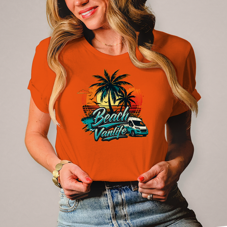 Beach Vanlife – Damen Retro Camping-T-Shirt – Vorderansicht