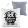 Kopfkissen zweifarbig Vanlife Shirt: Alway Take The Scenic Route – Vorderansicht