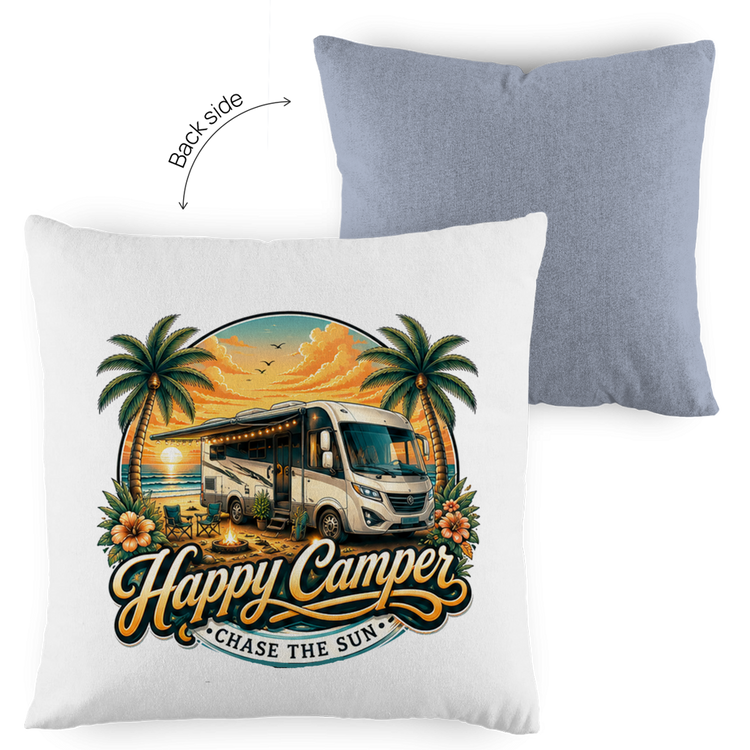 Kopfkissen zweifarbig Happy Camper 5 – Vorderansicht