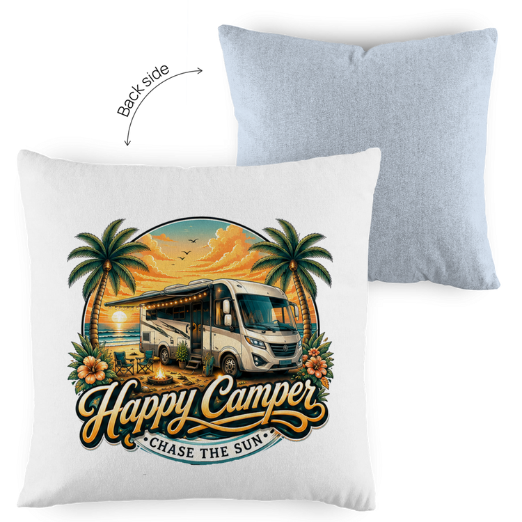 Kopfkissen zweifarbig Happy Camper 5 – Vorderansicht