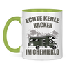 Campertasse zweifarbig Tasse: Echte Kerle kacken ins Chemieklo