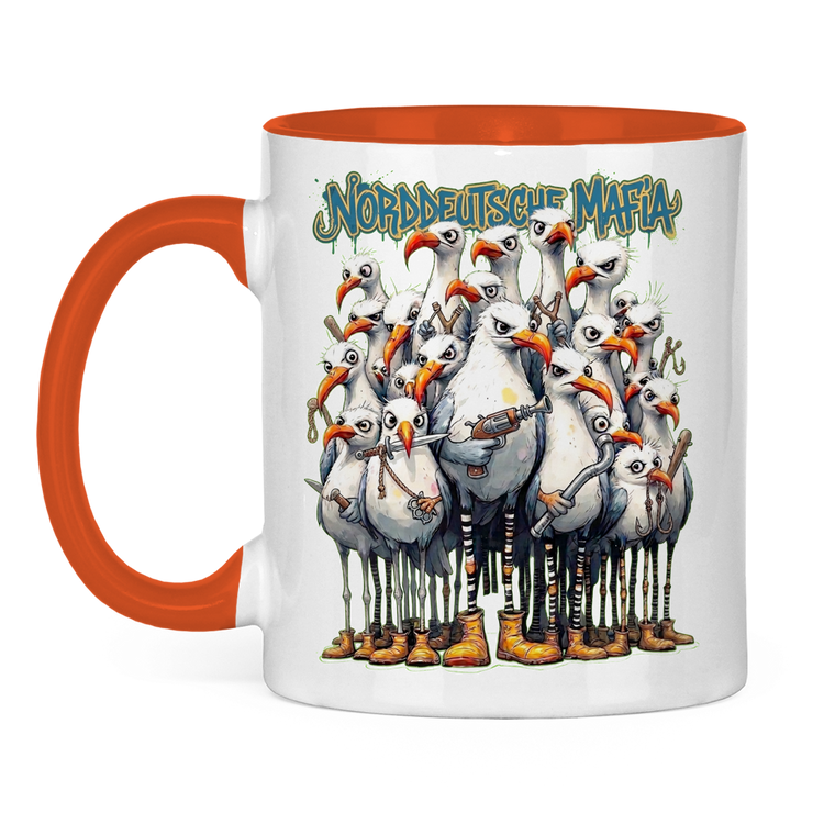 Zweifarbige Campertasse „Norddeutsche Mafia“ – Vorderansicht