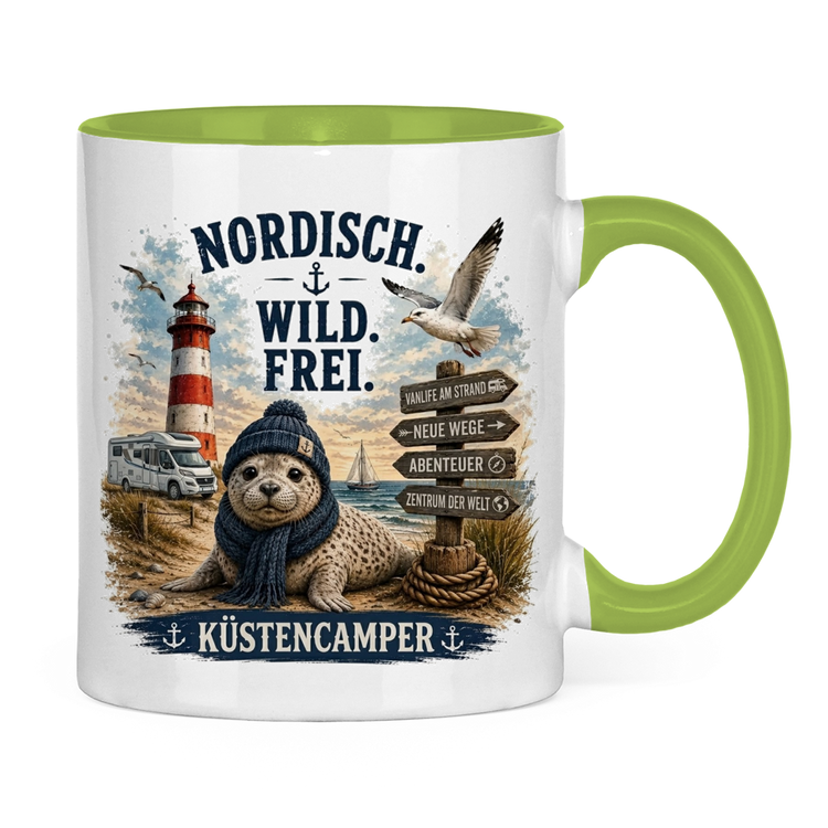 Zweifarbige Campertasse „Küsten Camper – Nordisch Wild und Frei“ – Rückansicht