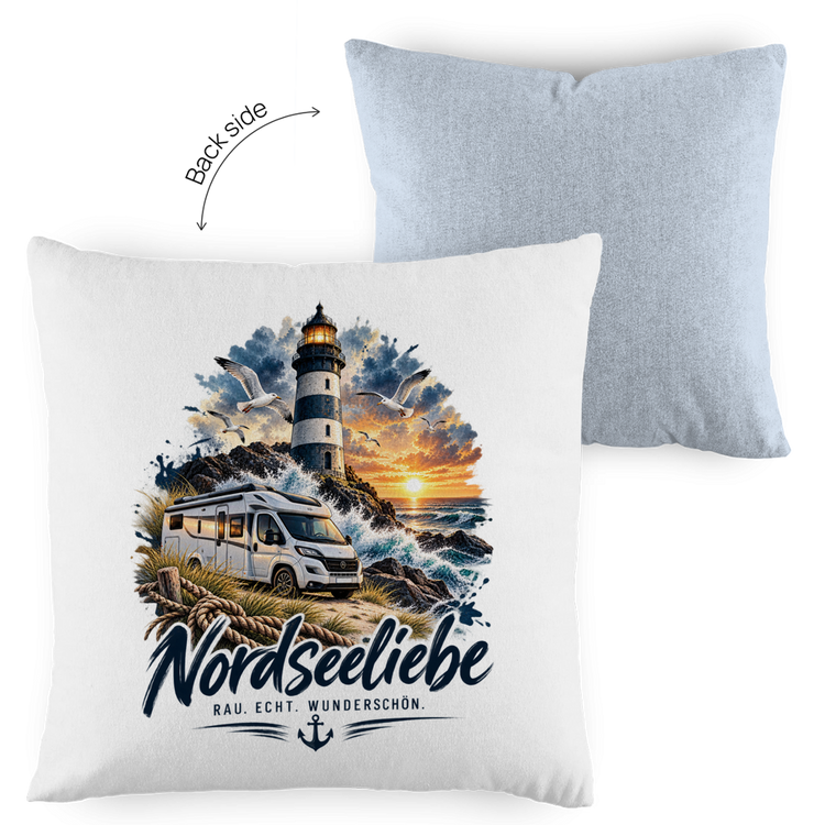 Kopfkissen zweifarbig Küsten Camper: Nordsee Liebe – Vorderansicht