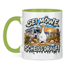 Küsten-Campertasse „Sei Möwe und scheiß drauf!“ – Hellgrün Vorderansicht