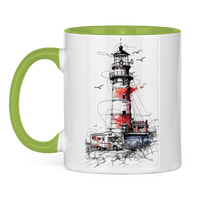 Tasse zweifarbig Camper Tasse: Leuchtturm mit Camper