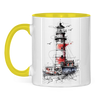 Campertasse – Leuchtturm mit Camper – Gelb Vorderansicht