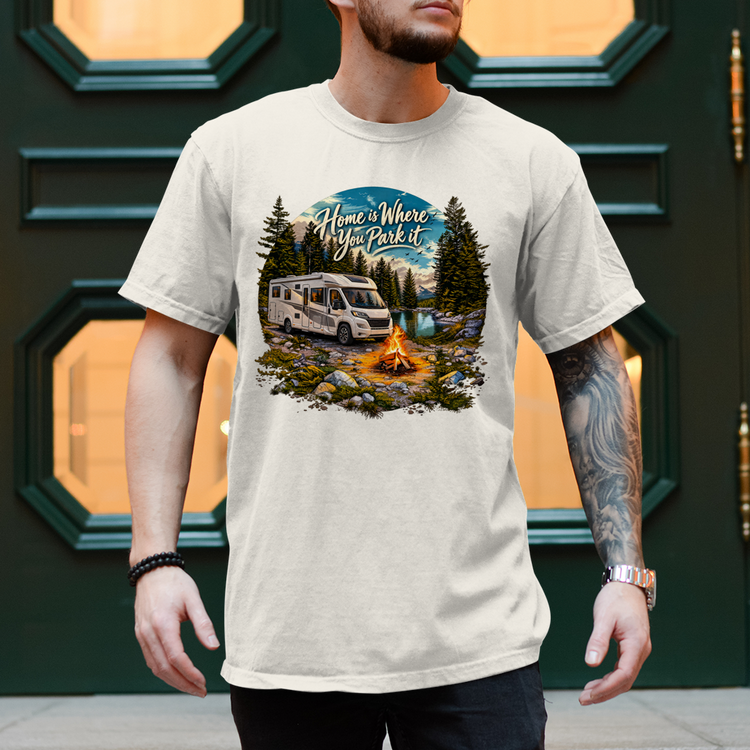 Herren T-Shirt Camper Shirt: Home is Where you Park it – Vorderansicht