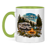Campertasse „Home Is Where You Park It“ – Wohnmobil am See – Hellgrün Vorderansicht