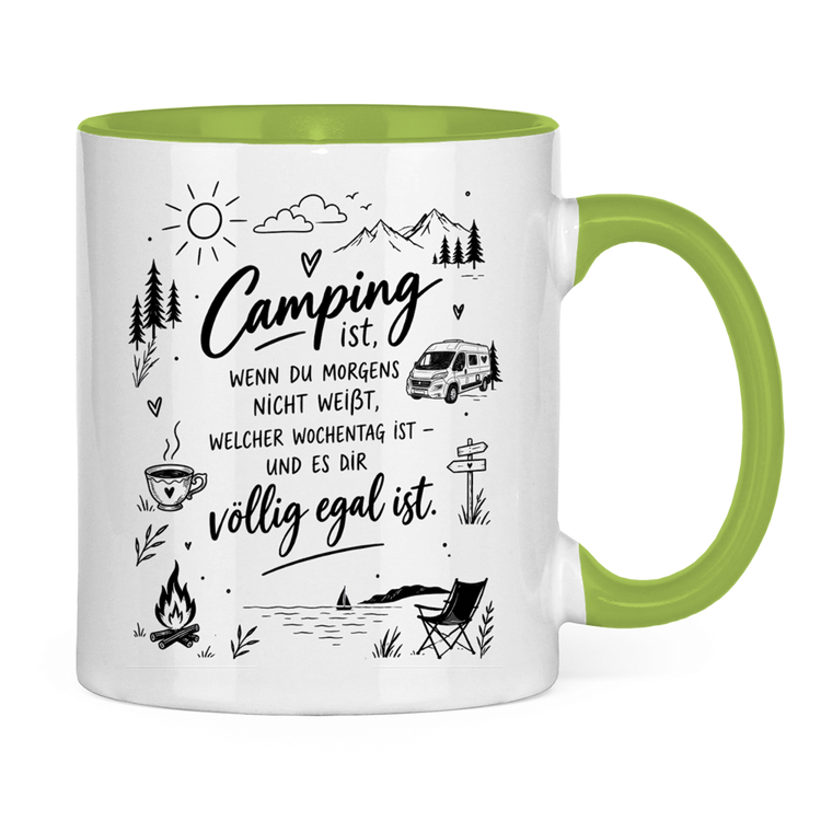 Campertasse „Camping ist …“ – Auszeit mit Lieblingsmenschen – Hellgrün Rückansicht