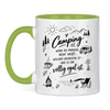 Campertasse „Camping ist …“ – Auszeit mit Lieblingsmenschen – Hellgrün Vorderansicht