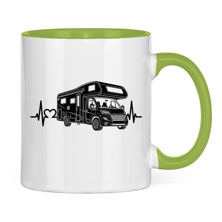 Campertasse – Wohnmobil mit EKG-Herzschlag – Hellgrün Rückansicht
