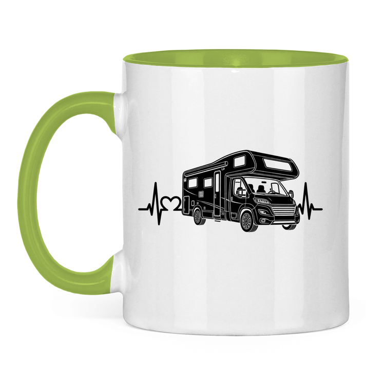 Campertasse – Wohnmobil mit EKG-Herzschlag – Hellgrün Vorderansicht