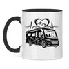 Campertasse – EKG-Herzschlag mit Wohnmobil, Herz und Bergen – Schwarz Vorderansicht