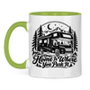 Campertasse „Home Is Where You Park It“ – Alkoven-Wohnmobil – Hellgrün Vorderansicht