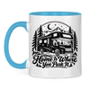 Campertasse „Home Is Where You Park It“ – Alkoven-Wohnmobil – Hellblau Vorderansicht