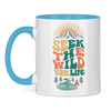 Campertasse „Seek the Wild“ – Berge & Lagerfeuer – Hellblau, Vorderansicht