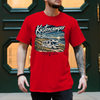Küstencamper Herren-Shirt „Nordisch Cool – Wohnmobil am Meer“ – Rot, Vorderansicht