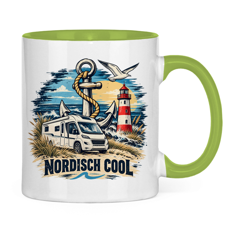 Campertasse „Nordisch Cool – Anker & Wohnmobil“ – Hellgrün, Rückansicht