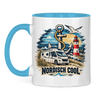 Campertasse „Nordisch Cool – Anker & Wohnmobil“ – Hellblau, Vorderansicht