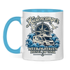 Campertasse „Meer im Herzen – Diesel im Tank“ – Hellblau, Vorderansicht