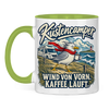 Küstencamper Tasse „Wind von vorn. Kaffee läuft.“ – Hellgrün, Vorderansicht
