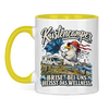 Küstencamper Tasse „Brise? Bei uns heißt das Wellness.“ – Gelb, Vorderansicht