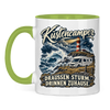 Küstencamper Tasse „Draußen Sturm. Drinnen Zuhause.“ – Hellgrün, Vorderansicht
