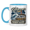 Küstencamper Tasse „Draußen Sturm. Drinnen Zuhause.“ – Hellblau, Vorderansicht