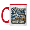 Küstencamper Tasse „Draußen Sturm. Drinnen Zuhause.“ – Rot, Vorderansicht