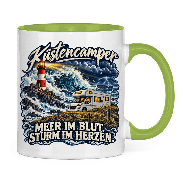 Küstencamper Tasse „Meer im Blut. Sturm im Herzen.“ – Hellgrün, Rückansicht