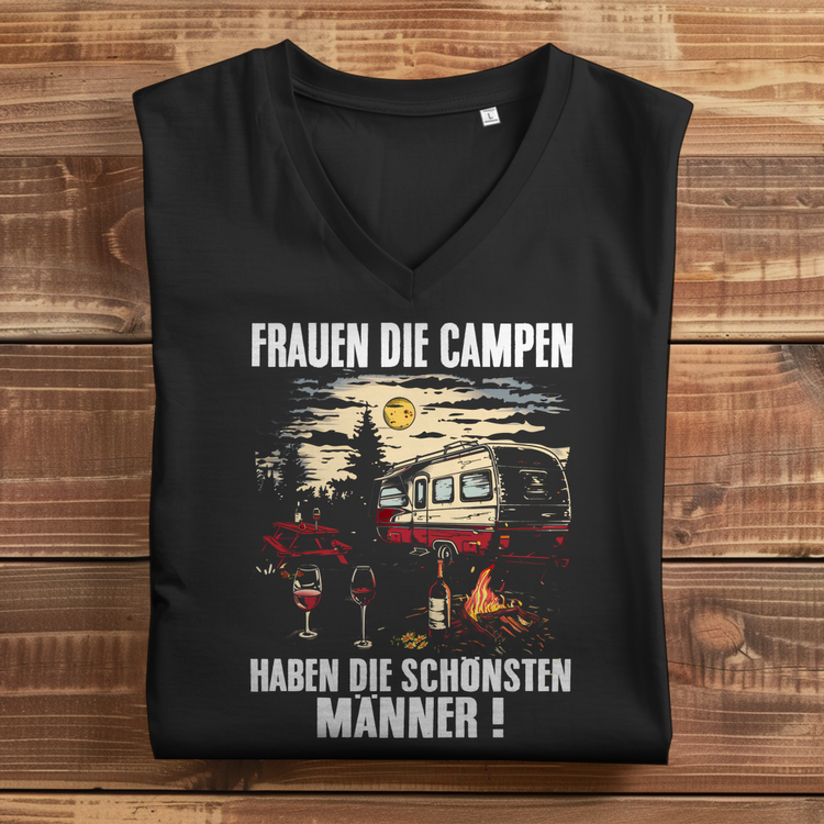 Damen Premium Bio V-Neck T-Shirt "Frauen die Campen, haben die schönsten Männer" – Variante 2
