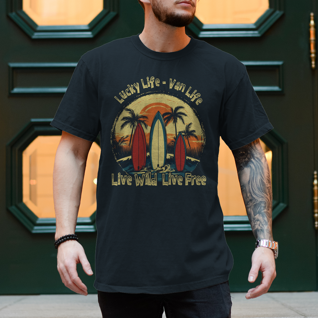 Van Life T-Shirt "Luky Life Van Life: Live Wild, Live Free" Variante 1