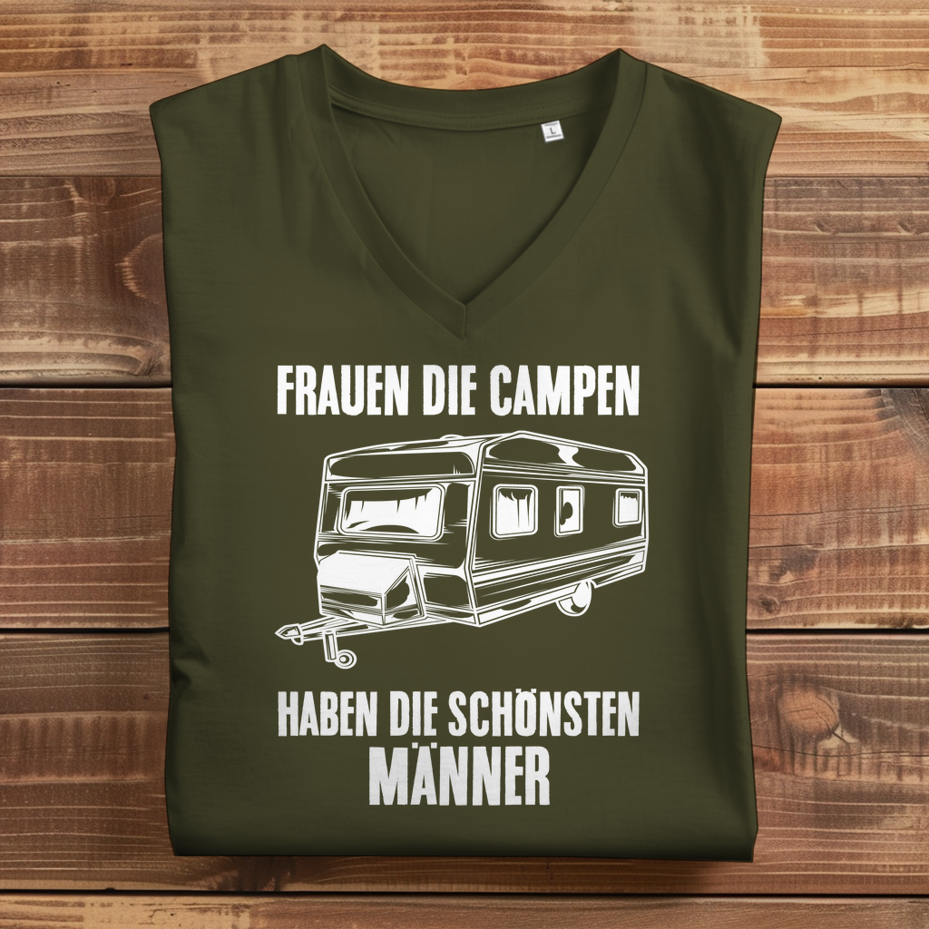 Damen Premium Bio V-Neck T-Shirt "Frauen die Campen, haben die schönsten Männer" Variante 1