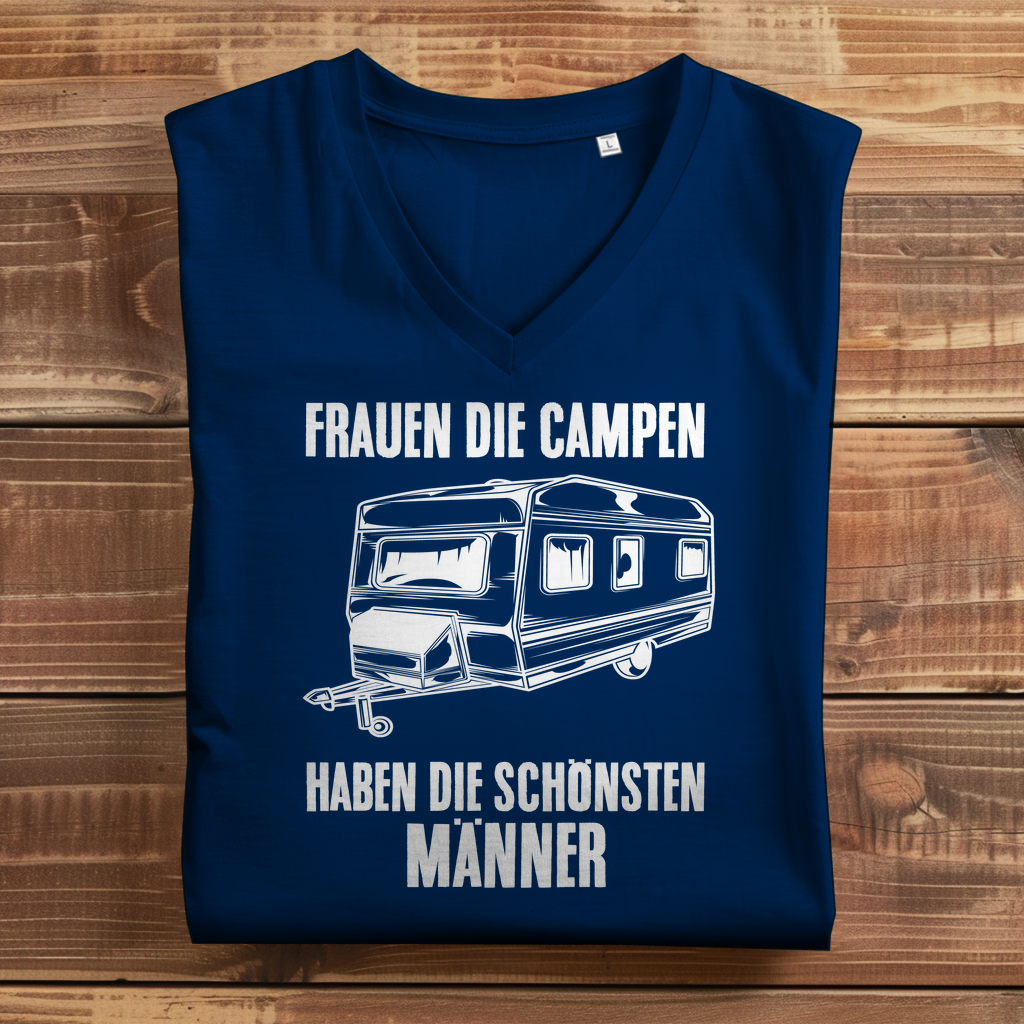 Damen Premium Bio V-Neck T-Shirt "Frauen die Campen, haben die schönsten Männer" Variante 1