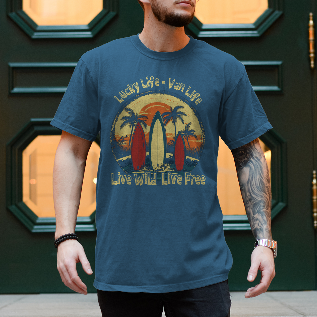 Van Life T-Shirt "Luky Life Van Life: Live Wild, Live Free" Variante 1