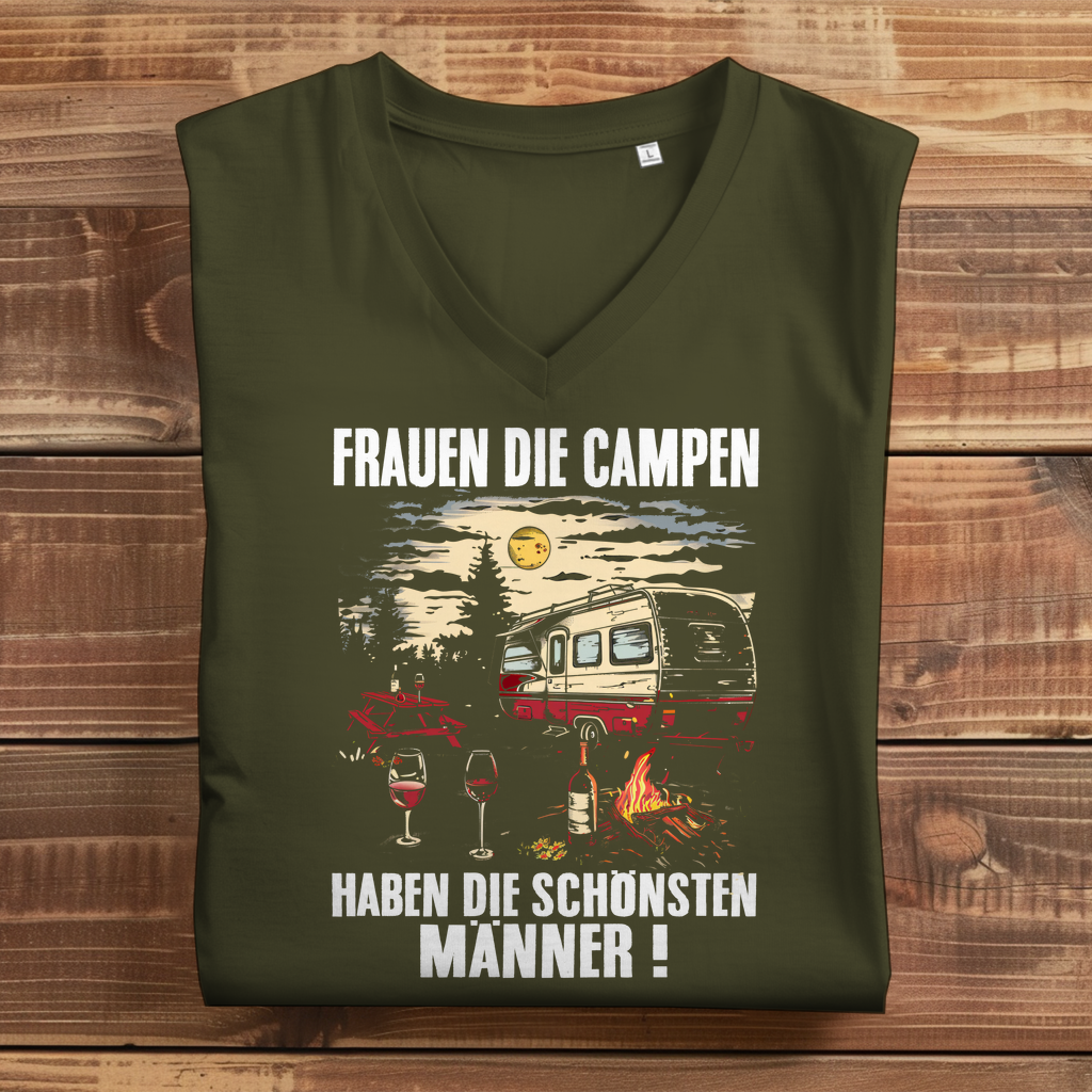 Damen Premium Bio V-Neck T-Shirt "Frauen die Campen, haben die schönsten Männer" Variante 2