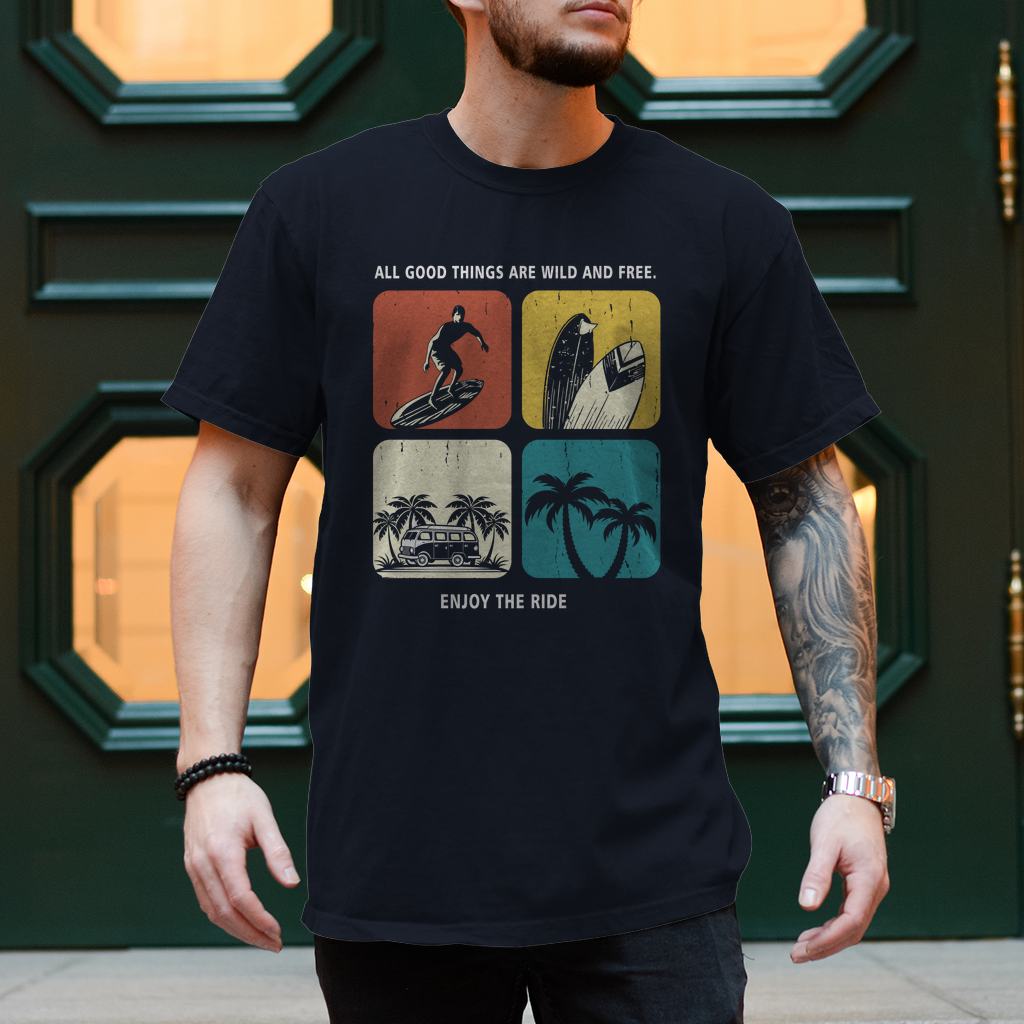 Vanlife T-Shirts:"Van Life und Surfer Shirt – All good things are wild and free"
