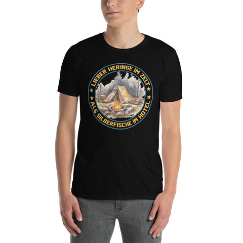 T-Shirt Outdoor & Wandern "Lieber Heringe im Zelt als Silberfische im Hotel" Variante 3