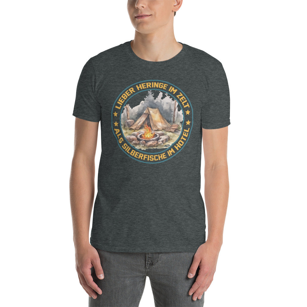 T-Shirt Outdoor & Wandern "Lieber Heringe im Zelt als Silberfische im Hotel" Variante 3