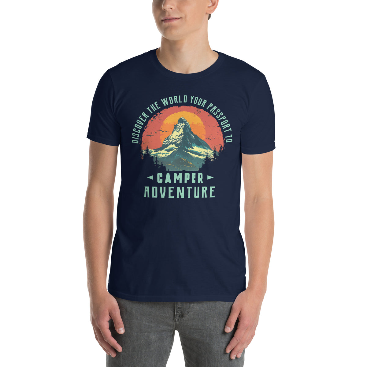 Cooles Herren Spruch Shirt "discover the world your passport to Camper adventure" Variante 1