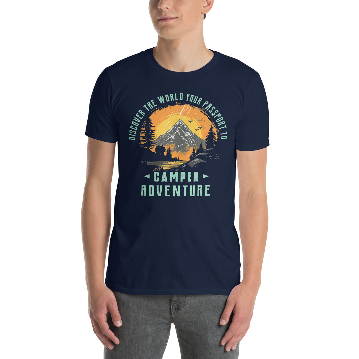 Cooles Herren Spruch Shirt "discover the world your passport to Camper adventure" Variante 2